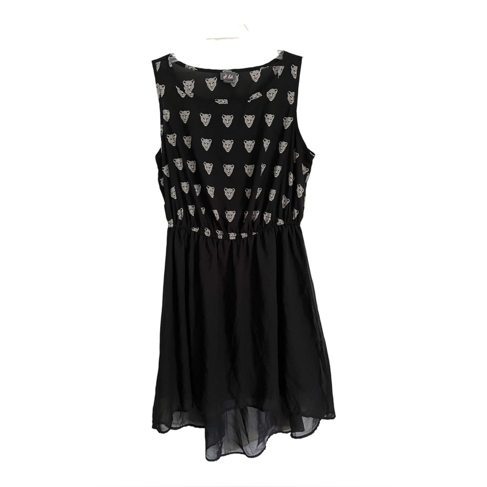 Dots Black Dress with White Leopard Print Women’s Size 18